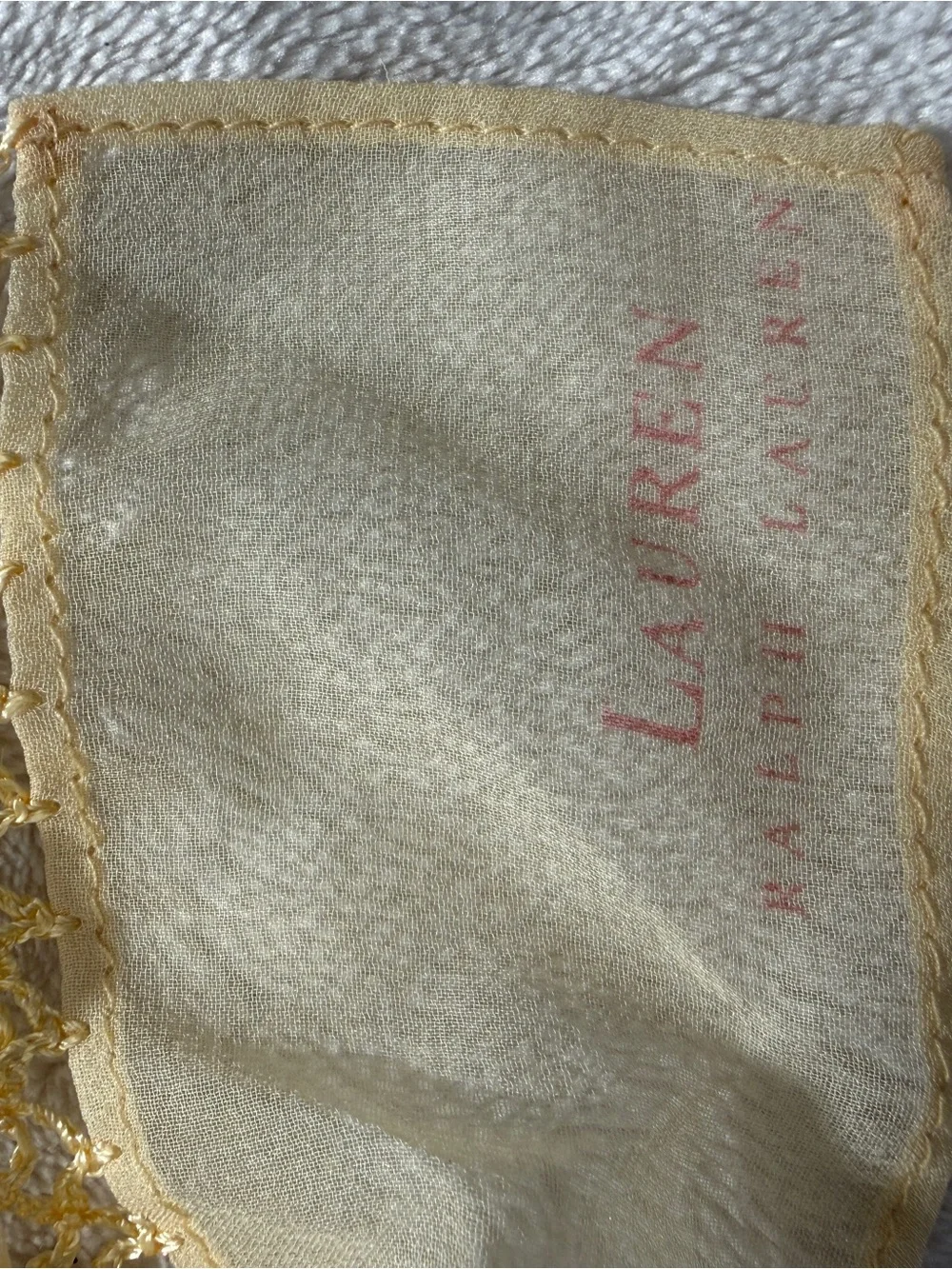 Lauren Ralph Lauren 100% Silk Floral Scarf Yellow Pink Watercolor Lace Trim